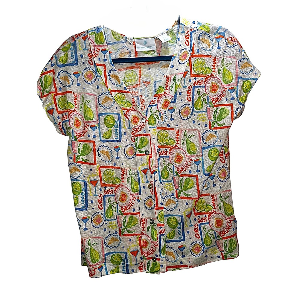 Cynthia Rowley Girls Just Wanna Have Brunch Linen Blend Button Up Top Small